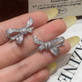 Zircon Niche Design Minimalist Bowknot Temperament Earrings Silver Needle