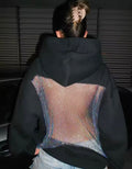 Sisterlinda Harajuku Hooded Sweatshirt – Women’s Backless Mesh Patchwork Streetwear