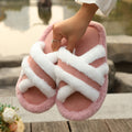 Fluffy Slippers Cross Strap Stitching Warm Casual Platform Slippers