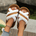 Fluffy Slippers Cross Strap Stitching Warm Casual Platform Slippers
