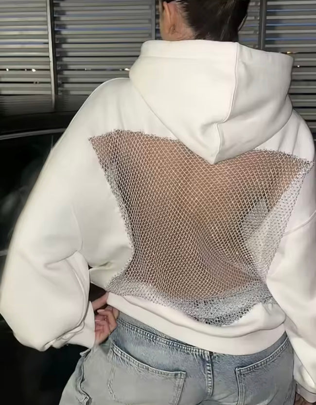 Sisterlinda Harajuku Hooded Sweatshirt – Women’s Backless Mesh Patchwork Streetwear