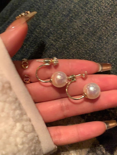 Hanging On Back Of Ear Fashion Temperamental Pearl Stud Earrings Women