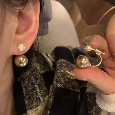 Hanging On Back Of Ear Fashion Temperamental Pearl Stud Earrings Women