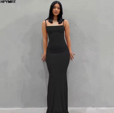 Satin Slip Backless Maxi Dress – Elegant Y2K Bodycon Party Dress
