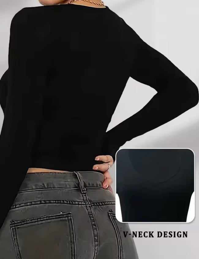Women’s Long Sleeve V-Neck Workout T-Shirt – Soft Breathable Running & Yoga Athletic Top