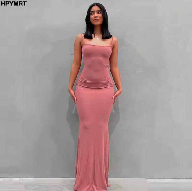 Satin Slip Backless Maxi Dress – Elegant Y2K Bodycon Party Dress