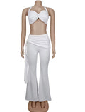 Women’s Chic Twist Front Crop Top & Wide Leg Pants Set – Ruched Metal Detail Night Out Outfit