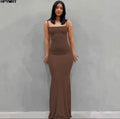 Satin Slip Backless Maxi Dress – Elegant Y2K Bodycon Party Dress