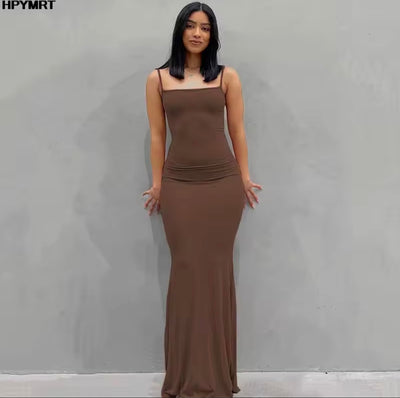 Satin Slip Backless Maxi Dress – Elegant Y2K Bodycon Party Dress