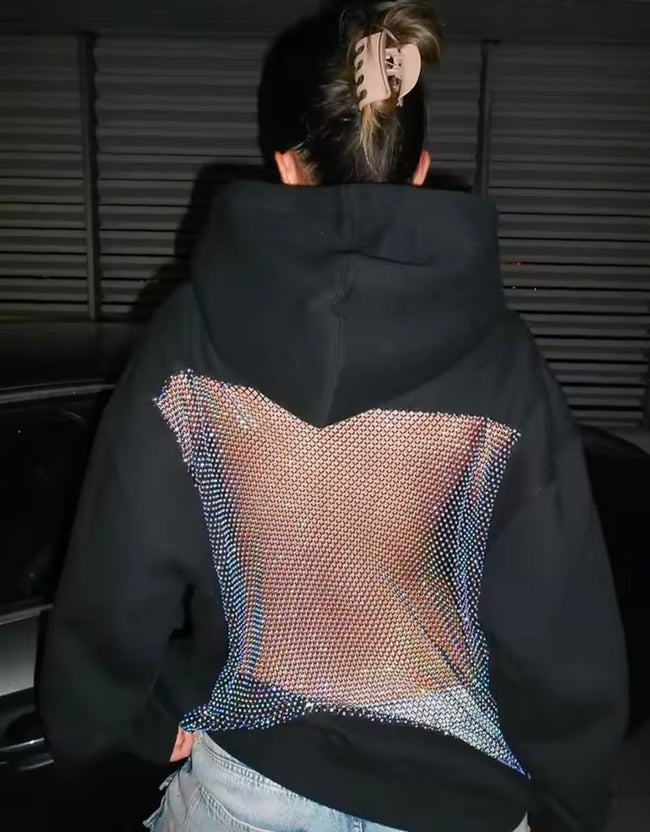 Sisterlinda Harajuku Hooded Sweatshirt – Women’s Backless Mesh Patchwork Streetwear