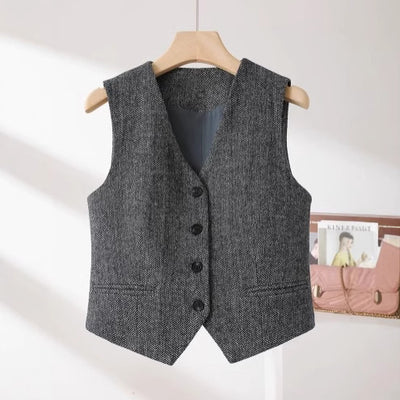 British Old Money Style Woolen Vest Female Spring