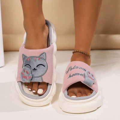 Cute Cartoon Kitten Home Slippers For Women